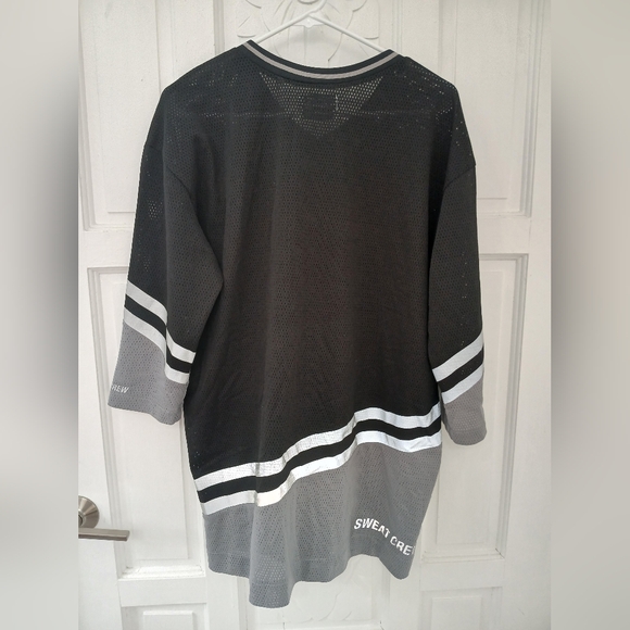Black and Gray Varsity Bomber Jacket with Sporty Stripes - Picture 2 of 9